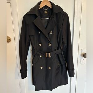Calvin Klein Double-Breasted Black Trench Coat with Hood